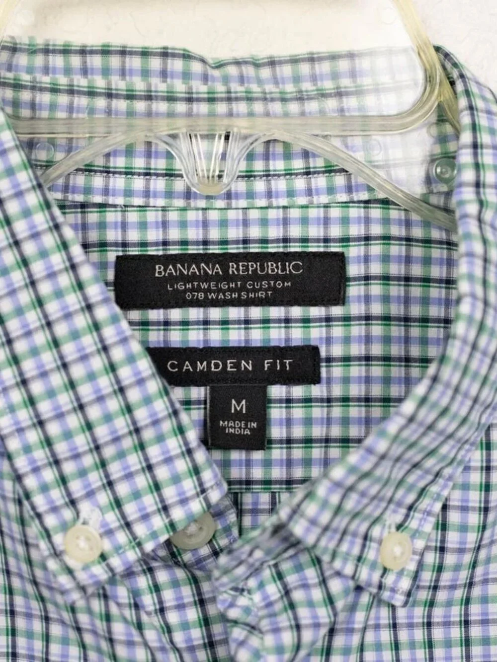 Banana Republic Camden Fit M Men's Shirt Short Sleeve Plaid Blue Cotton